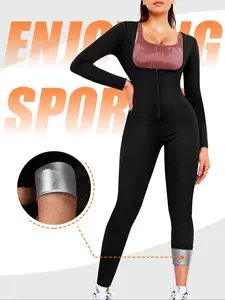 Women's Full-Body Shaping Sweat Suit Long Sleeve Nine-Tenths Pants Zip Design Tight Fit Sauna Fabric Accelerate Fat Burning Yoga Running Workout Running Clothes Workout Daily Wear