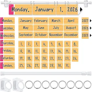Back to School Classroom Flip Calendar Bulletin Board Decorations Set, 64 Pcs Classroom Decor Calendar Date Flip Chart Teacher Must Have Organization Kit Include Holder & 53 Date Cards for Preschool Kindergarten Classroom Set up