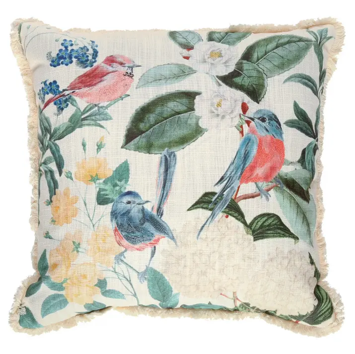 Decorative Embroidered Bird Floral 18” x 18” Throw Pillow, Multi-Color