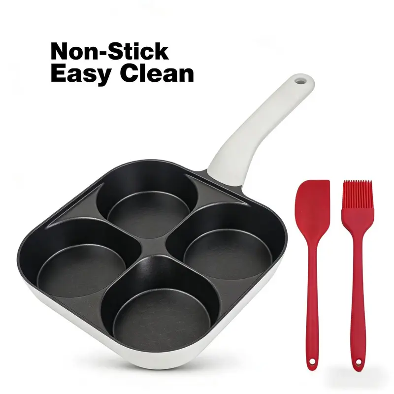 Four-Hole Non-stick frying pan with Anti-Scald Handle! A Breakfast Must-Have No sticking or burning for eggs & pancakes、 heat-resistant、super easy to clean、Works on both gas and induction stoves、Perfect creative gift for Valentine's Day