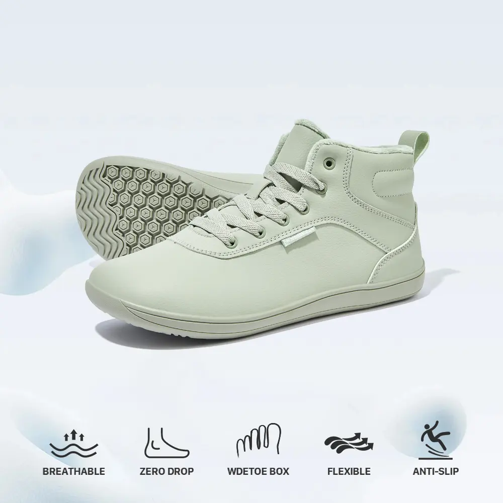 HOBIBEAR Women's Winter Barefoot Athletic Shoes - Wide Toe Box, Warm Faux Fur Lined Ankle Velcro Sneakers, Thick Walking Runners, Light Green Training Footwear for Women, Women's Shoes, Barefoot Shoes Women