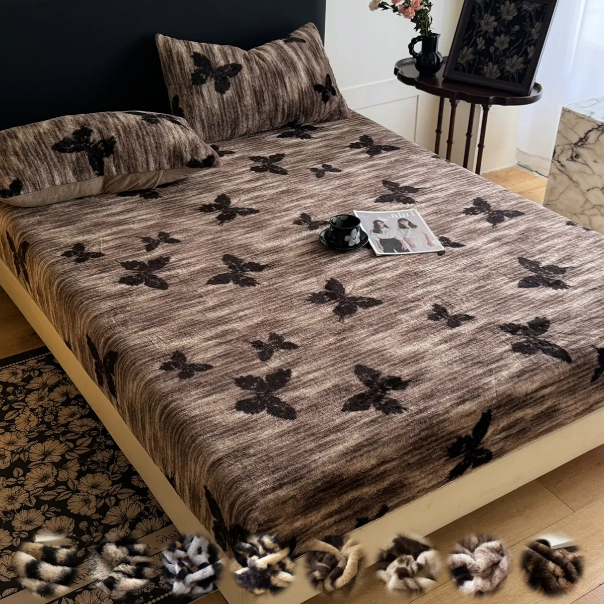 Luxury Faux Rabbit Fur Bedding Set – Leopard/Tiger Print, Soft Warm Fitted Sheet with Pillowcase, Solid Color Bed Set, Bedsheet Sets, All-Season Use, Bedding Supplies, Perfect for Bedroom, Dorm, Sofa & Guest Room, Ideal Christmas Gift