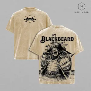 Marshall D. Teach Blackbeard OP Anime T-Shirt, Yonko Pirate Manga Graphic Tee, Vintage Washed Skull Emblem Streetwear Design Heavy Cotton Unisex Shirt, Gift for Anime Fans and One Piece Lovers