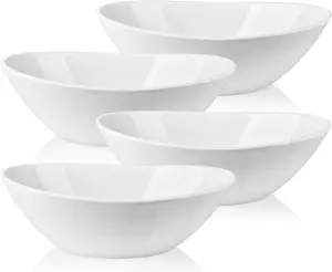 9" Serving Bowls for Wedding Decor, 36 OZ Porcelain Serving Dishes for Entertaining, Large Bowls Set for Soup Salad Side Dishes Pasta, Good Size for Dinner Party, Set of 4, White