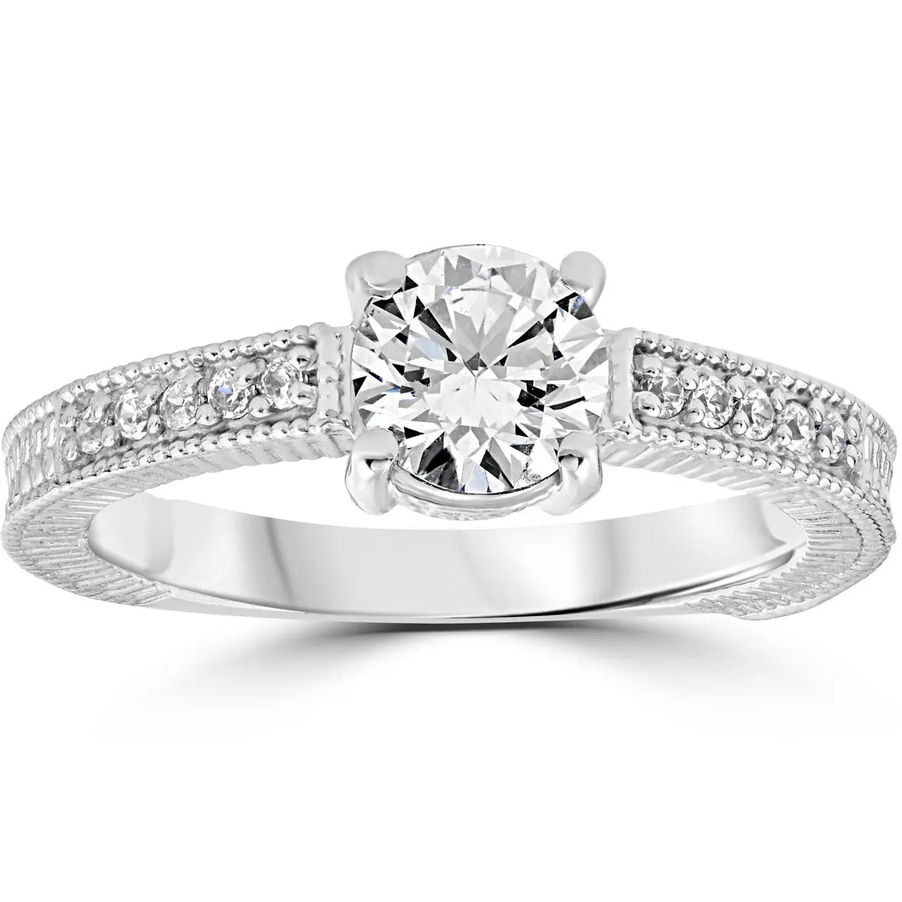 Vintage Diamond Engagement Ring 1 Carat 14K White Gold Round Brilliant Cut