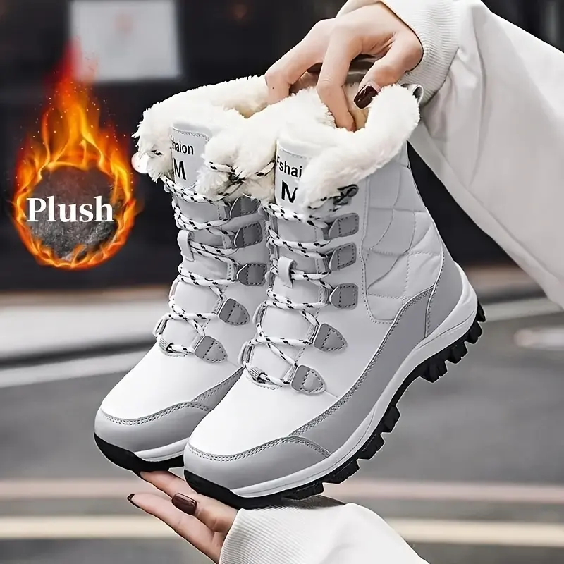 Women's Platform Snow Boots, Stylish Fur-Lined High-Top Winter Boots with Water-Resistance and an Anti-Slip PU Sole for Outdoors, Furboots