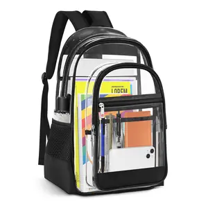 Clear Backpack Stadium Approved Heavy Duty PVC Transparent Bag, Multiple Pockets Bookbag, Back to School for Kid, Student, Boys and Girls, Vacation Stylish Daypack