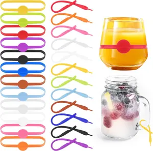 24 Pack Silicone Drink Marker Bands Stretchable Wine Glass Markers for Glasses Beer Bottle Mug Jar Cocktail Glass Unique Design Reliable Materials Easy Identify Party Drinking Labels