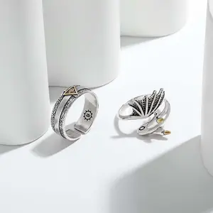 Fashionable and simple daily dragon-shaped open ring retro hip-hop niche personality unisex jewelry