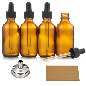 4 Pack 1 oz Eye Dropper Bottles - Dark Amber Glass Tincture Bottles with Stainless Steel Funnels & Labels Canister, Organiser  Perfume