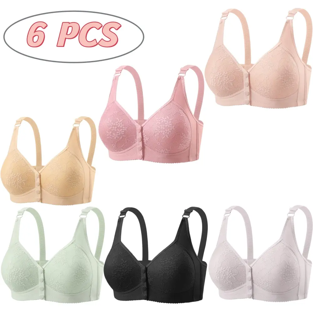 6-Pack/3-Pack High-Performance Underwear Front Closure Wire-Free Sports Bra Breathable Moisture-Wicking Push-Up Lingerie Adjustable Support Comfort Fit Mom Tank Style Women's Innerwear for Workout and Everyday Comfort - YY