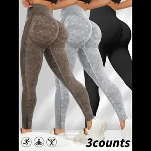 Women's Washed Ruched Sports Leggings, Casual Comfy Breathable High Waist Skinny Pants for Yoga Gym Workout Running, Ladies Sportswear for All Seasons, Leggings for Women, Athletic Wear, Machine Washable