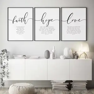 3pcs Wooden Frame Faith Hope Love Bible Verse Hebrews Christian Theme Living Room Decor, Home Decor Supplies, Modern Religious Wall Art Set, Mdf Material