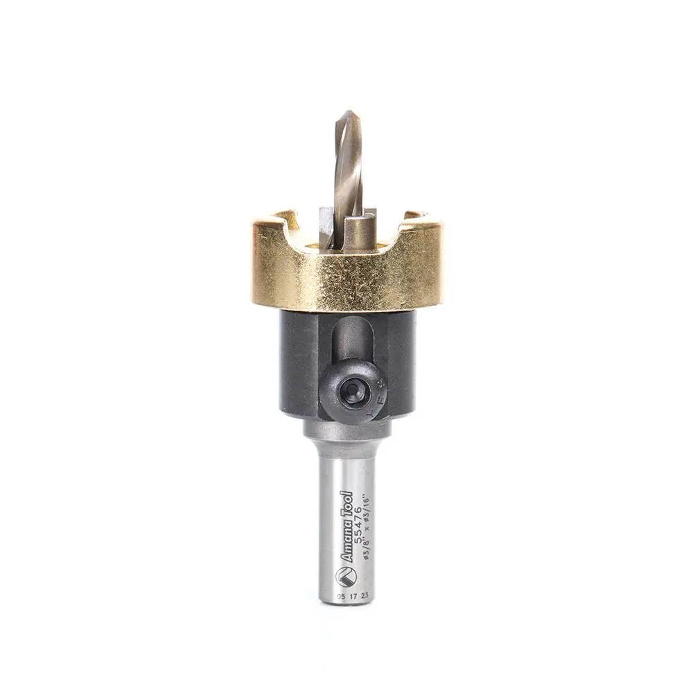 Amana Tool 55476 Carbide Tipped Counterbore with No Burning and No Marring Adjustable Depth Stop with No-Thrust BB, 3/8 D x 5/32 Drill D x 3/8 Inch Round Shank