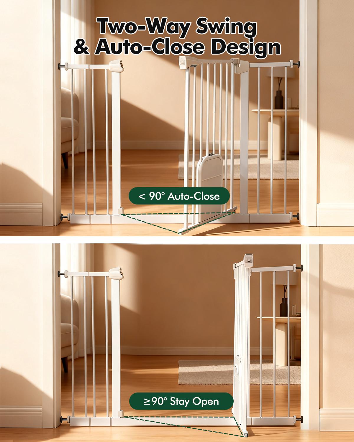 Adjustable Pet Gate with Cat Door, Auto-Close Pressure-Mounted Safety Gate for Doorways & Stairs – Ideal for Multi-Pet Homes (29–45 Inches, White/black)