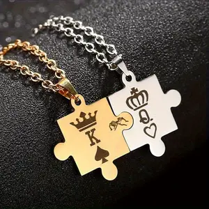 2 creative puzzle stainless steel pendants, the first choice for couple necklaces, the perfect choice for romantic gifts