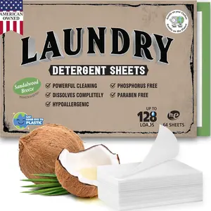 Laundry Detergent Sheets -   for  ,   Based Washer Sheets, Travel Laundry Detergent,  Free, Sandalwood Scent (64cnt/128 Small Loads)