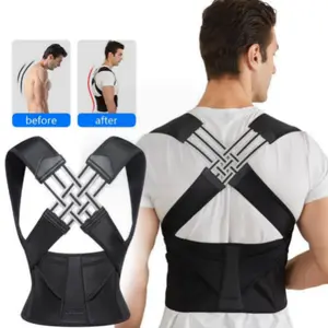 waist trainer helps correct poor posture and hunchback. Unisex posture enhancer, back support, posture correction shoulder belt, and correction vest. Suitable for home, office, and outdoor use. Healthcare-grade support compression tool. Black color