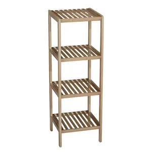 Bamboo Storage Shelf 4-Tier Multifunctional Shelving Unit with Slatted Shelves Standing Towel Rack Corner Rack for Bathroom Entryway Bedroom Kitchen Living Room Balcony 13 x 13 x 38.5 Inches