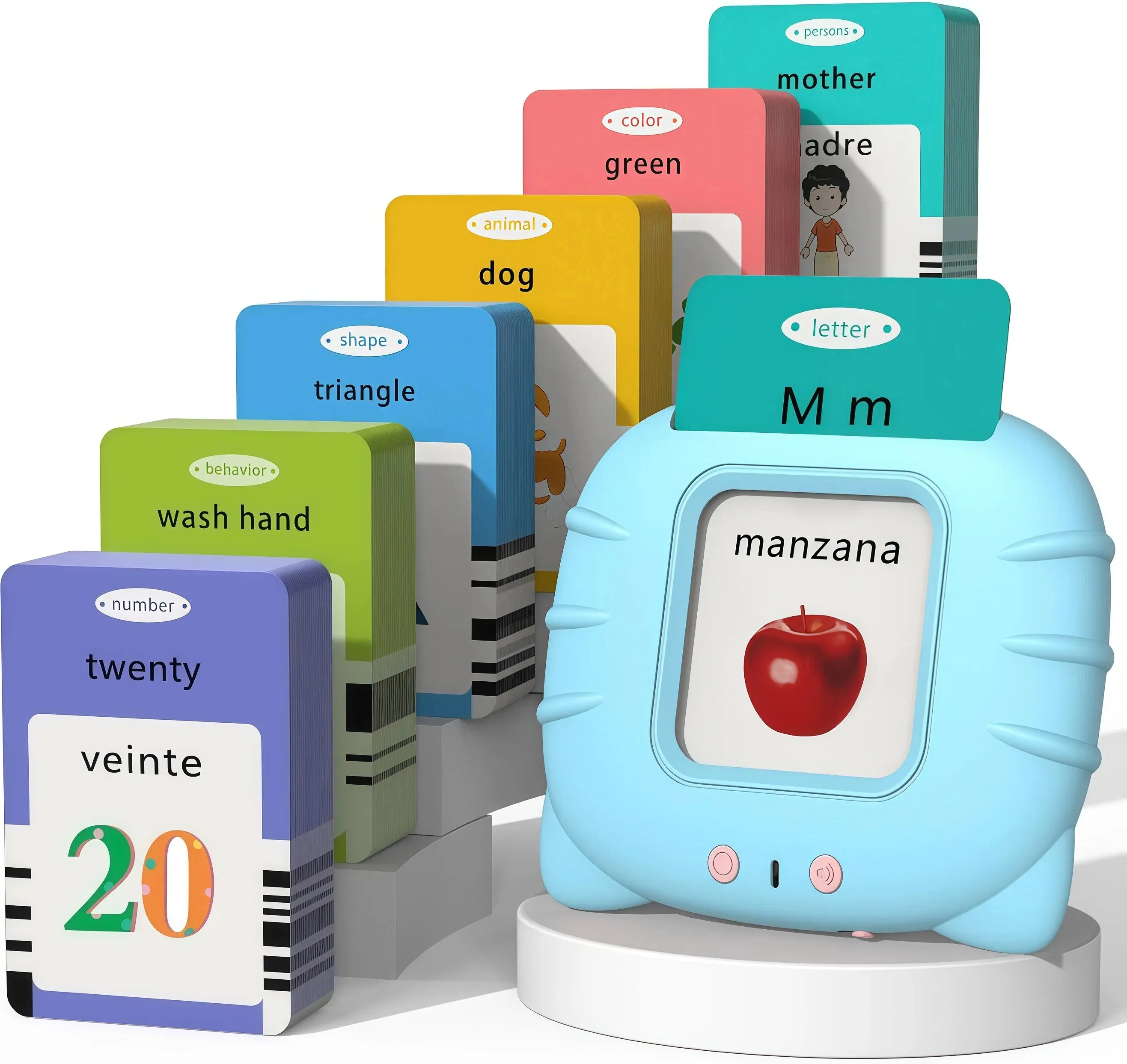 KIDGENIUS Portable Bilingual Learning Device with 225 English-Spanish Words Interactive Talking Flash Cards for Kids Safe Durable Early Learning Toy Ideal Easter Birthday Gift