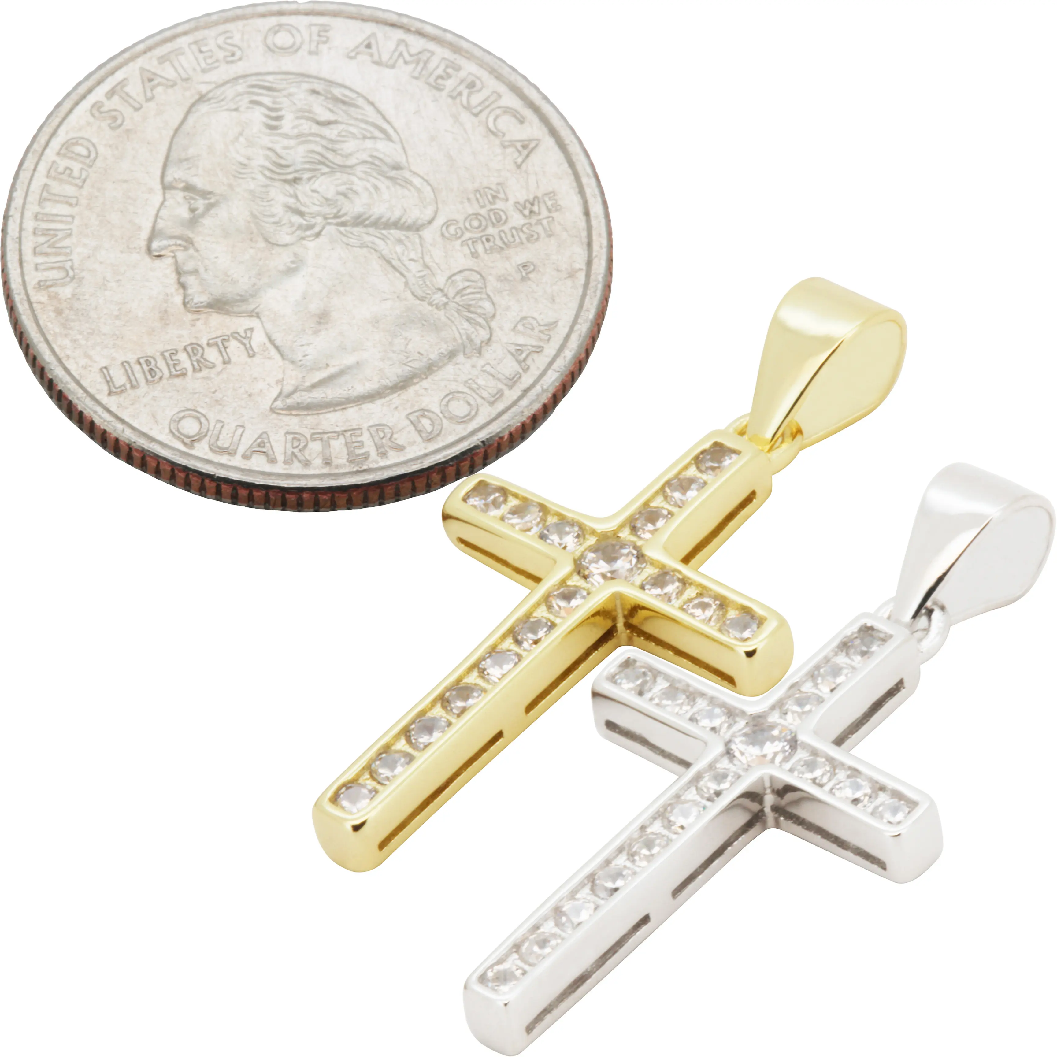 925 Sterling Silver 14k Gold Vermeil AAA Cubic Zirconia Cross Pendant
