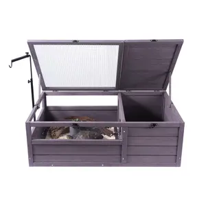 VEVOR Tortoise Habitat, TikTokShopBlackFriday, Wooden Tortoise House Indoor & Outdoor, Tortoise Enclosure with Adjustable Lamp Holder, 2-Room Reptile Enclosure Small Animal Cage for Gecko, Lizard, Snake 38x24x13 inch