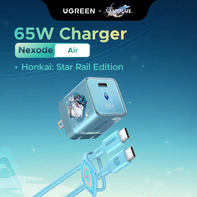 UGREEN Nexode Air Charger Honkai: Star Rail Edition, Mini USB C Charger Block Fast Charging with USB C Cable, GaN Charger for MacBook Air/Neo/Pro, iPhone 17 16, Galaxy S26/S25, iPad, Cyan,DealsForYouDays