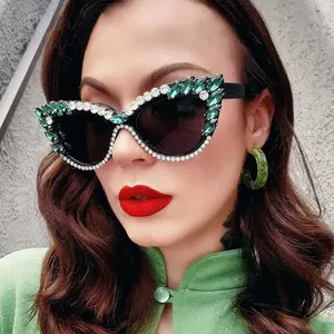 Cat Eye Diamond Sunglasses Women Colorful Big Frame Droplet Shape Fashion Eyewear UV400 Retro Trendy Sun Glasses Party Outdoor Accessory