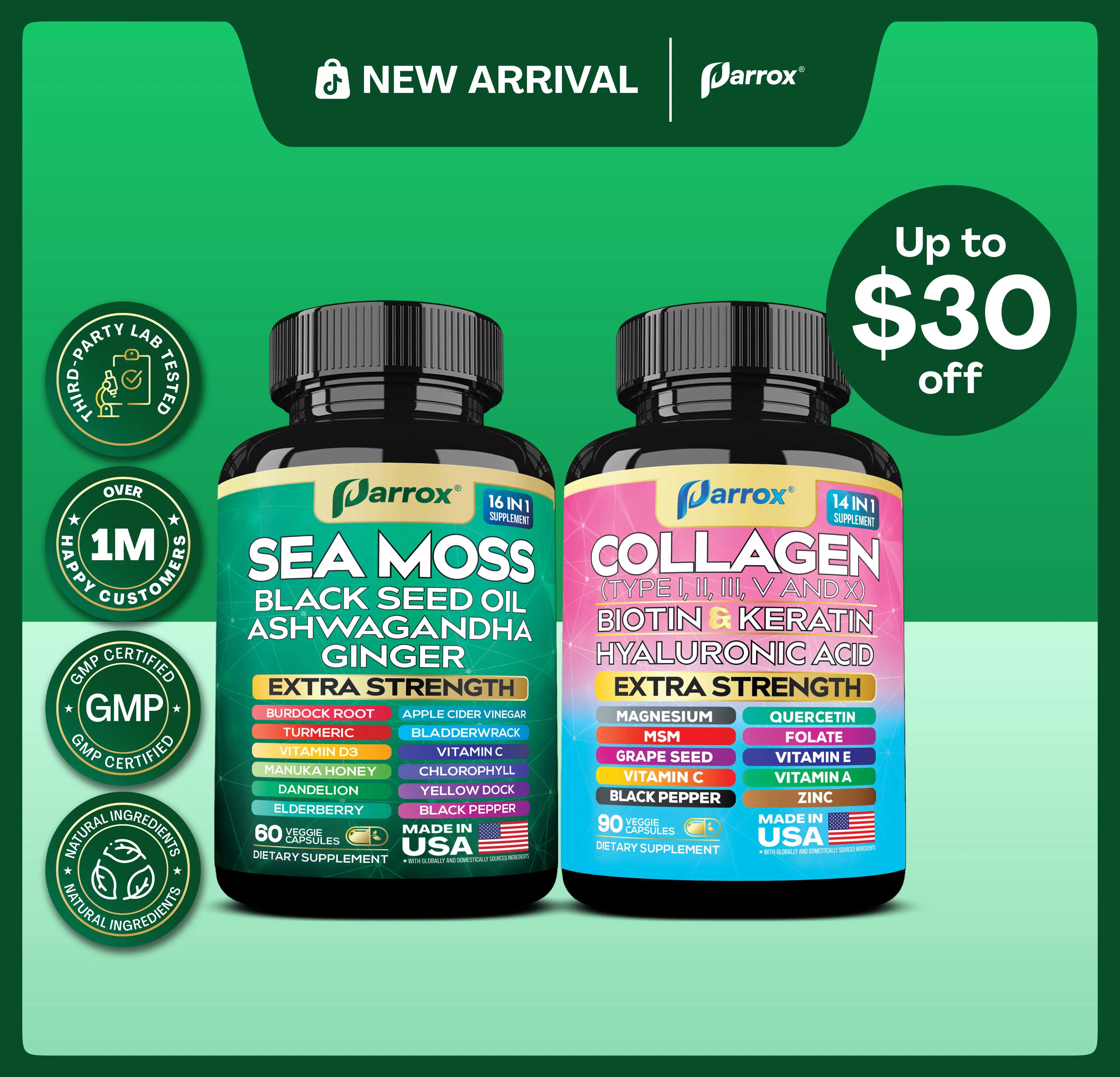 PARROX Radiant Wellness Bundle - Sea Moss & Collagen Multivitamin Power Duo, All-in-One Supplement with Extra Strength Ingredients - Made in USA