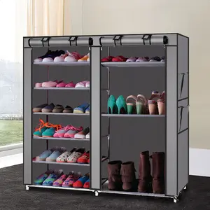 Double Rows Shoe Closets 9 Lattices Shoe Cabinet Shoe Storage Organizer Shelf Shoe 42.13 X 11.02 X 44.09 Inches Gray