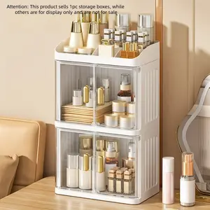 1pc Cosmetics Organizer Box, Multi-Layer Dust-Proof Makeup Cotton Holder, Large Capacity Luxury Skincare Storage Rack, Vanity Desk Shelf, Dustproof Storage Box, Cosmetic Organizers