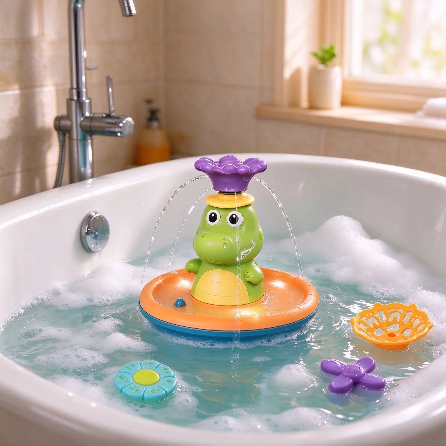 Light-Up Crocodile Bath Toy, Auto-Spray Rotating LED Fountain with Multi-Spray Modes & Full-Floating Accessories, Toddler Water Toy for Bathtub/Pool, Ideal Birthday/Christmas Gift for Kids Ages 1+