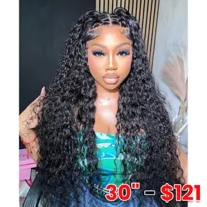 [30 inch hot] Water Wave 13x6 Lace Front Wigs Human Hair 180 Density 13x6 HD Full Lace Frontal Wigs Pre Plucked Wet and Wavy Glueless Deep Curly Human Hair Wigs for Women Natural Black TikTokShopBlackFriday