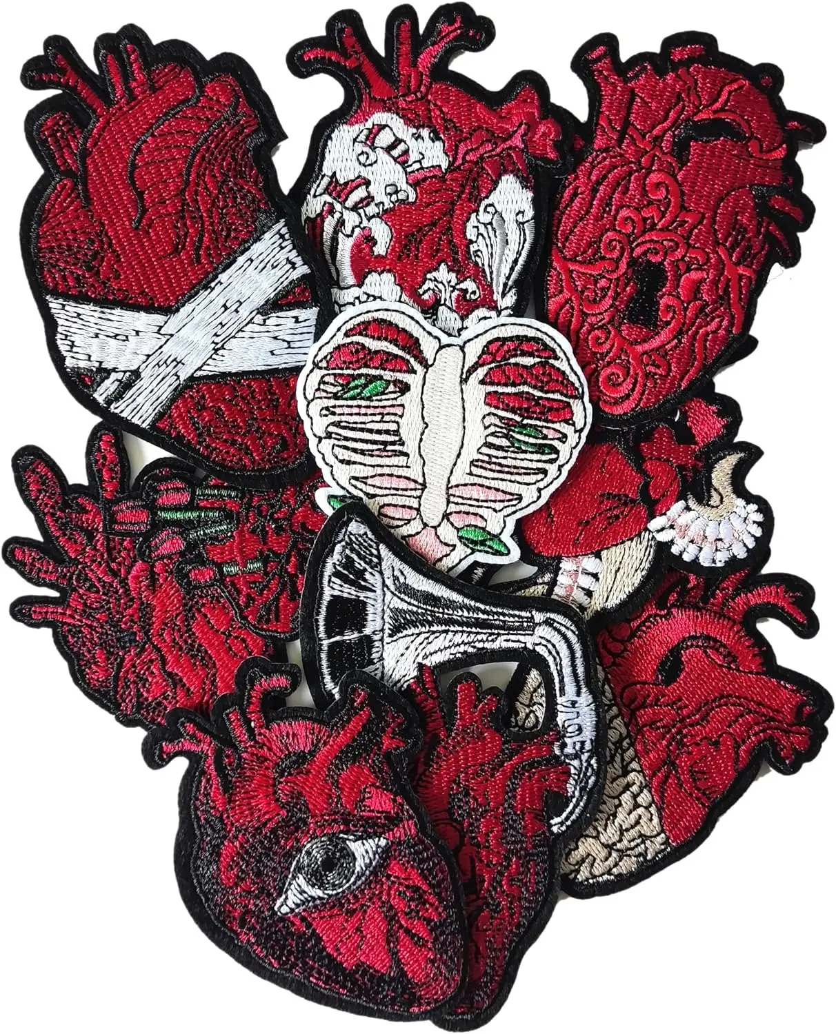 Embroidered Anatomical Heart Patches, Gothic Realistic Heart Iron on/Sew on Patches Applique for Clothes, Dress, Hat, Jeans, DIY Accessories
