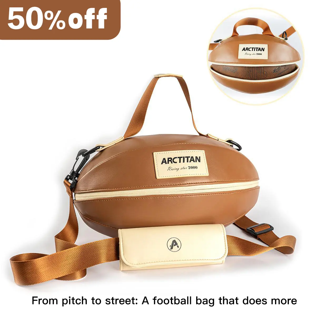 Women's Leather Satchel Lightweight Waterproof Sling Bag - Adjustable Strap, Spacious Storage, Multifunctional Crossbody Daypack for Football, Rugby, Hiking, Men, Teens