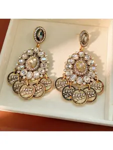 Vintage diamond-encrusted teardrop and round earrings, light luxury high-end ear studs, retro exquisite accessories, Stud Earring Jewelry