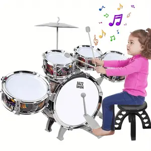 Children's 5-Piece Jazz Drum Set for Preschool Children, Mini Drum Set Musical Instrument Toy, Suitable for Ages 3-12, Pink Tote Lids Percussion