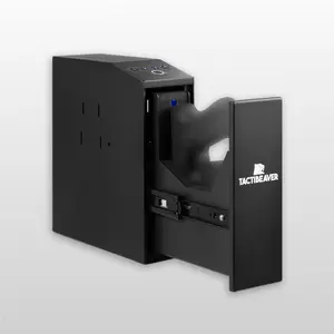 FLINT Biometric Mounted Defense Safe for Nightstand, Desk, Shelf, Truck Home Security Safe, Steel Security Safe, Anti-theft, Gift Idea - Auto Open with Fingerprint, Passcode, Key - Military Grade Construction Home Security Safe