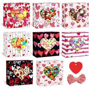 8 Pack 5x5x1.4 Inches Valentine's Day Heart-Shaped Boxes with Window, Goodie Cupcake Strawberry Gift Treats Box for Romantic Love Party Wedding Engagement Anniversary Decorations