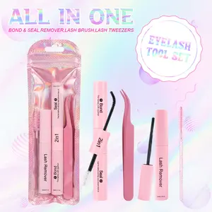 SOSIAYCICI Lash Bond and Seal Kit 4 Pcs Portable DIY Lash Extension with Waterproof Lashe Cluster Glue 72h Hold and Seal Lash Remover Tweezers Portable Eyelash Brush for Eyelash Extensions Beginners