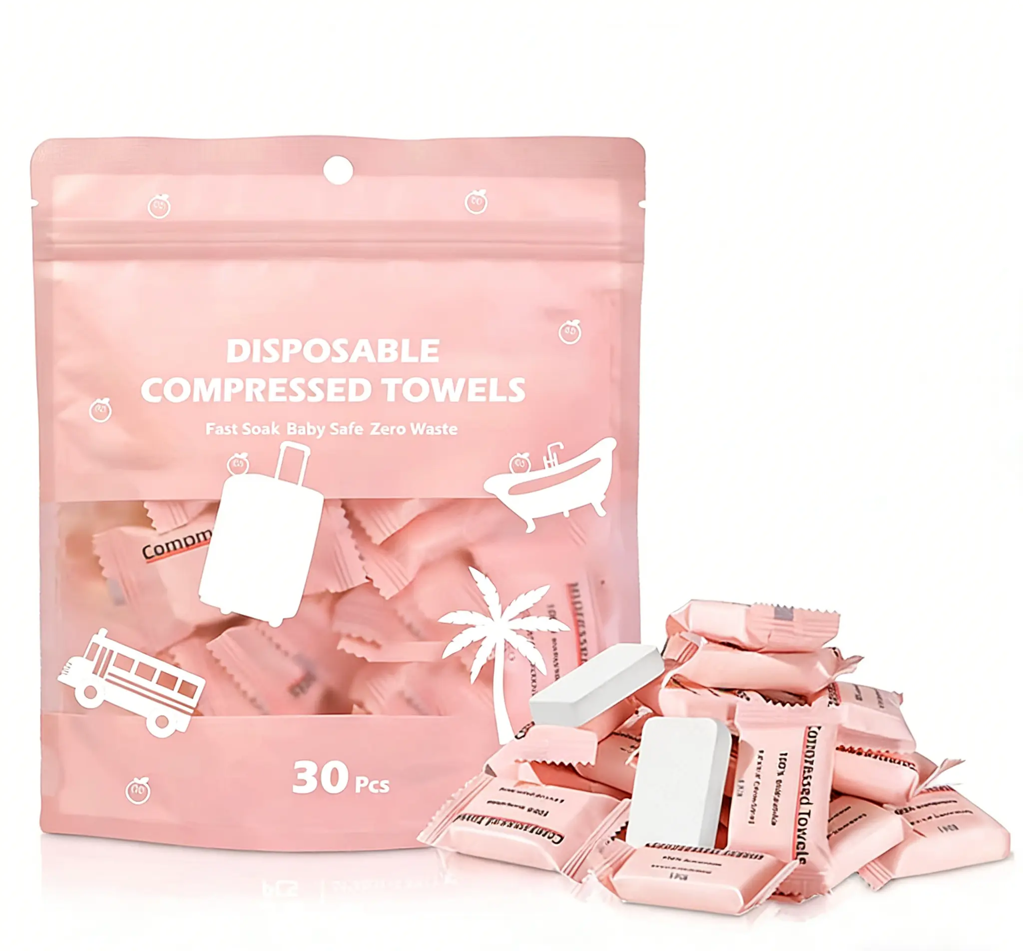 Disposable Compressed Towel Tablets 30Pcs Portable Compact Face Towels for Home Camping Hiking Travel Picnics Gym Workouts Eco-Friendly Plant-Based Viscose