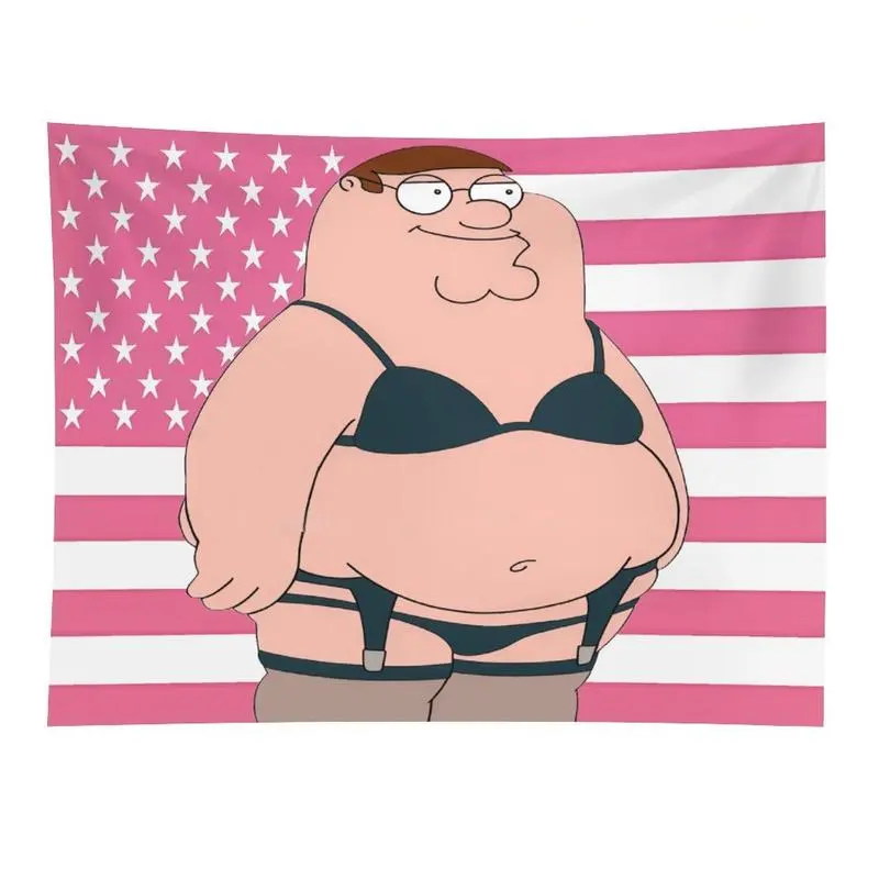 Peter Griffin Pink American Flag Meme Knit Tapestry - Polyester Family Guy Funny Wall Hanging, Bedroom Decor Humor Aesthetic Banner Wall Mural