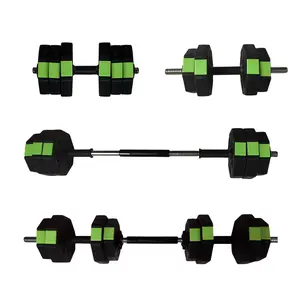 Adjustable Dumbbell Set 30LB/20KG – Home Gym Free Weights – Converts to Barbell with 35cm Hollow Bar – Iron Sand Fill, Non-Slip Ergonomic Grip, Polygonal Anti-Roll Design – Strength Training Equipment for Women, Green & Black