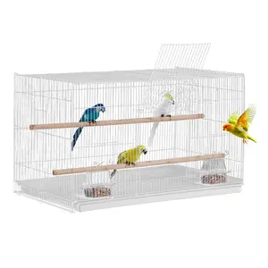 【fathersdaygift】VEVOR Bird Cage, 18 in, Small Parakeet Cage, Sturdy Metal Bird Flight Cage, Travel Birdcage with 2 Perches & 2 Feeding Cups, Parrot Cage for Canaries Lovebirds Cockatiels Budgie Pet Toy, White