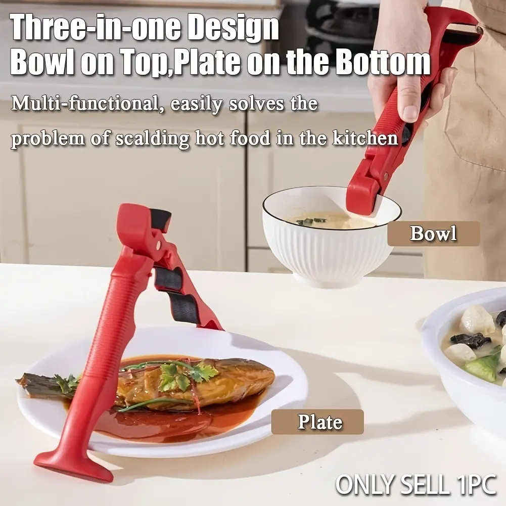 3-in-1 Heat-Resistant Dish Gripper, Cooking utensils, Cooking Accessories: Multifunctional heat-resistant silicone gripper, non-slip tongs, opens cans, safely grips hot plates, bowls, pizza pans, and other kitchenware, best to buy two