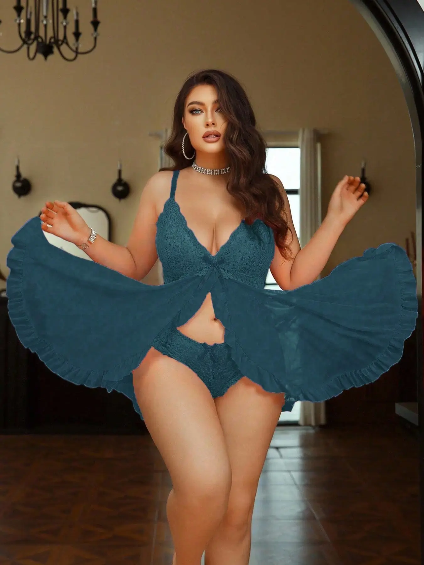 Plus Size Women's Sexy Underwear Lingerie Spaghetti Strap Dress Set (wireless Triangle Panties), Casual Comfortable Sleepwear Loungewear, Nightwear Outfit, Breathable Nightgown, Transparent Lightweight, Multiple Colors Available