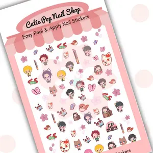 Chibi Slayers nail decals; 2d self-adhesive, ultra-thin, kawaii, 8.5 x 12cm sheet
