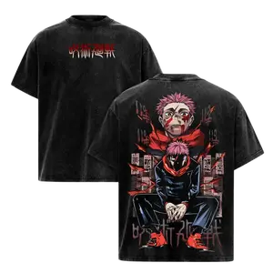 Yuji Itadori Tee Washed – Jujutsu Kaisen Culling Game Movie 2025 Vintage Oversized Heavy Cotton Double Printed Anime Manga T-Shirt, Retro Unisex Streetwear Graphic Top, Sukuna’s Vessel Awakening Edition
