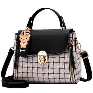Fariytown Small Crossbody Bags Women Cute Satchel Faux Leather Plaid Shoulder Bag Flap Top Handle Handbags Mini Totes Sweet Girl
