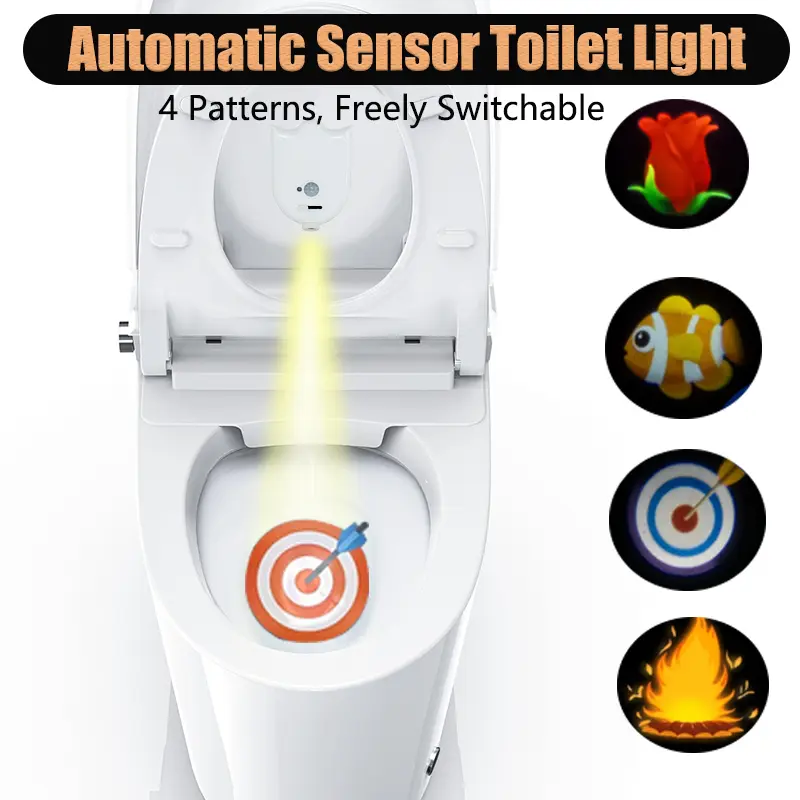 Motion Sensor Toilet Night Light, Multicolor Image Projector with 4 Selectable Image Designs (AAA Batteries Not Included)